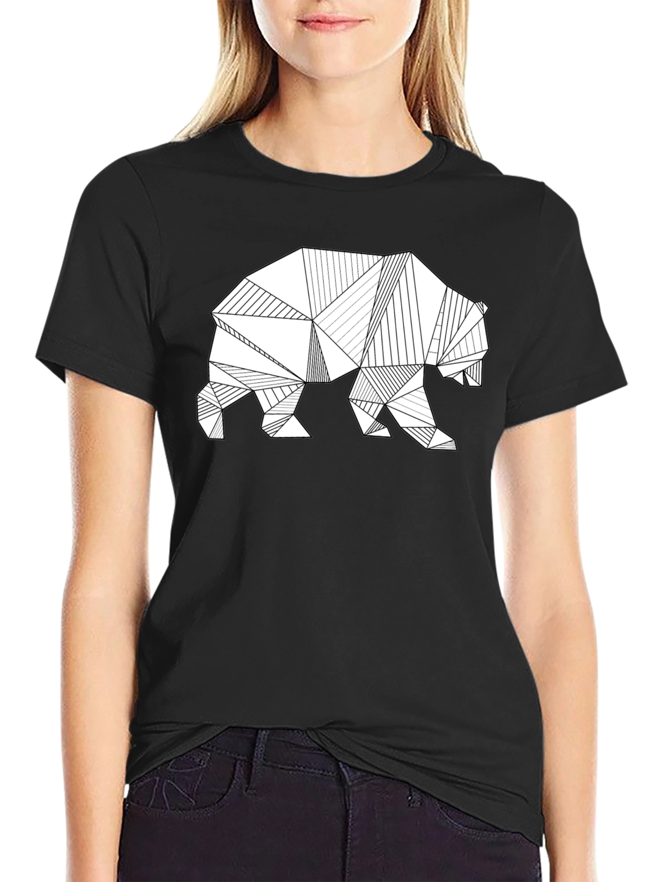 Geometric Bear Graphic T-Shirt - Modern Style