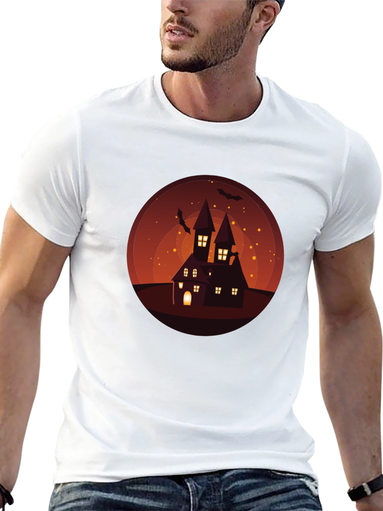 Spooky Halloween Haunted House Graphic Tee