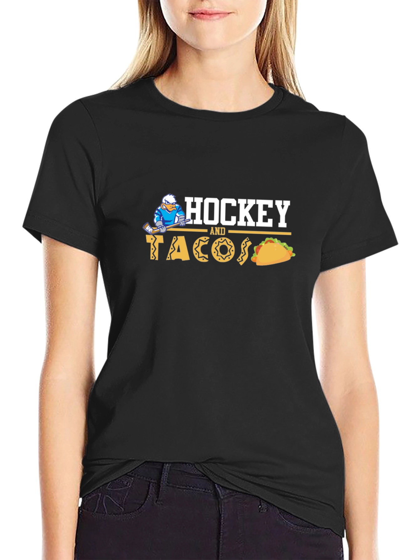Hockey and Tacos Black Graphic Tee