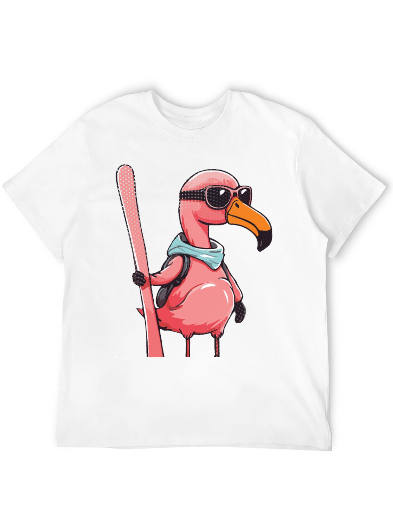 Skiing Flamingo Graphic Tee - Black Cotton Shirt