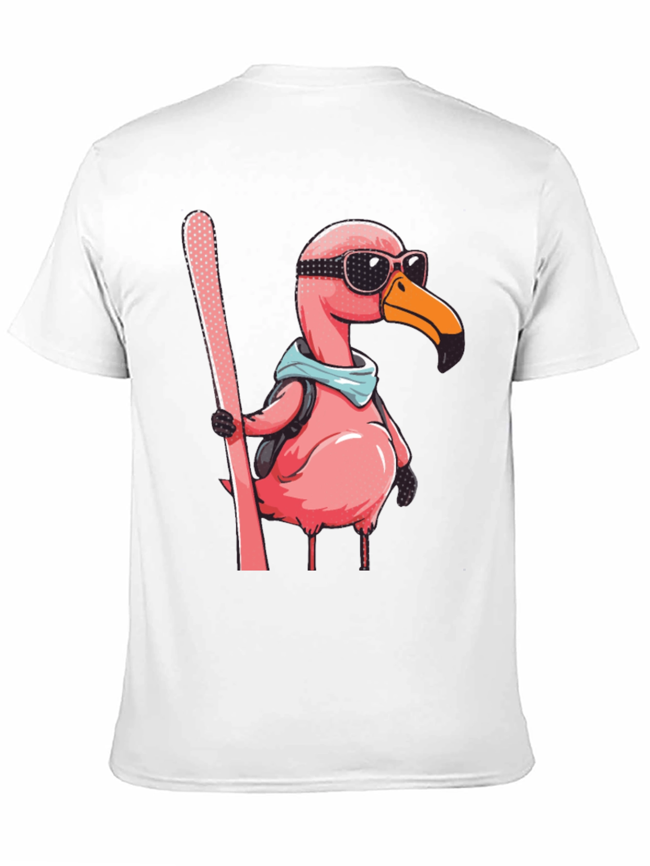 Skiing Flamingo Graphic Tee - Black Cotton Shirt