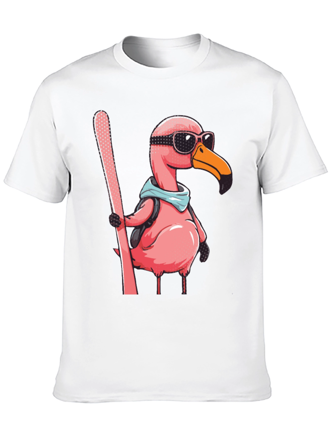 Skiing Flamingo Graphic Tee - Black Cotton Shirt