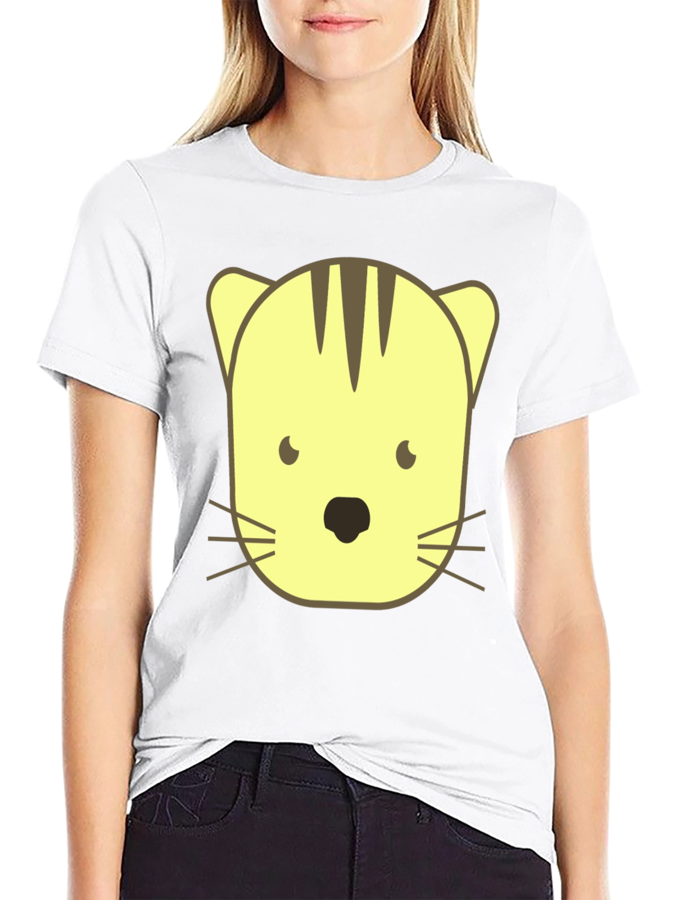 Cute Cartoon Cat Graphic Black T-Shirt