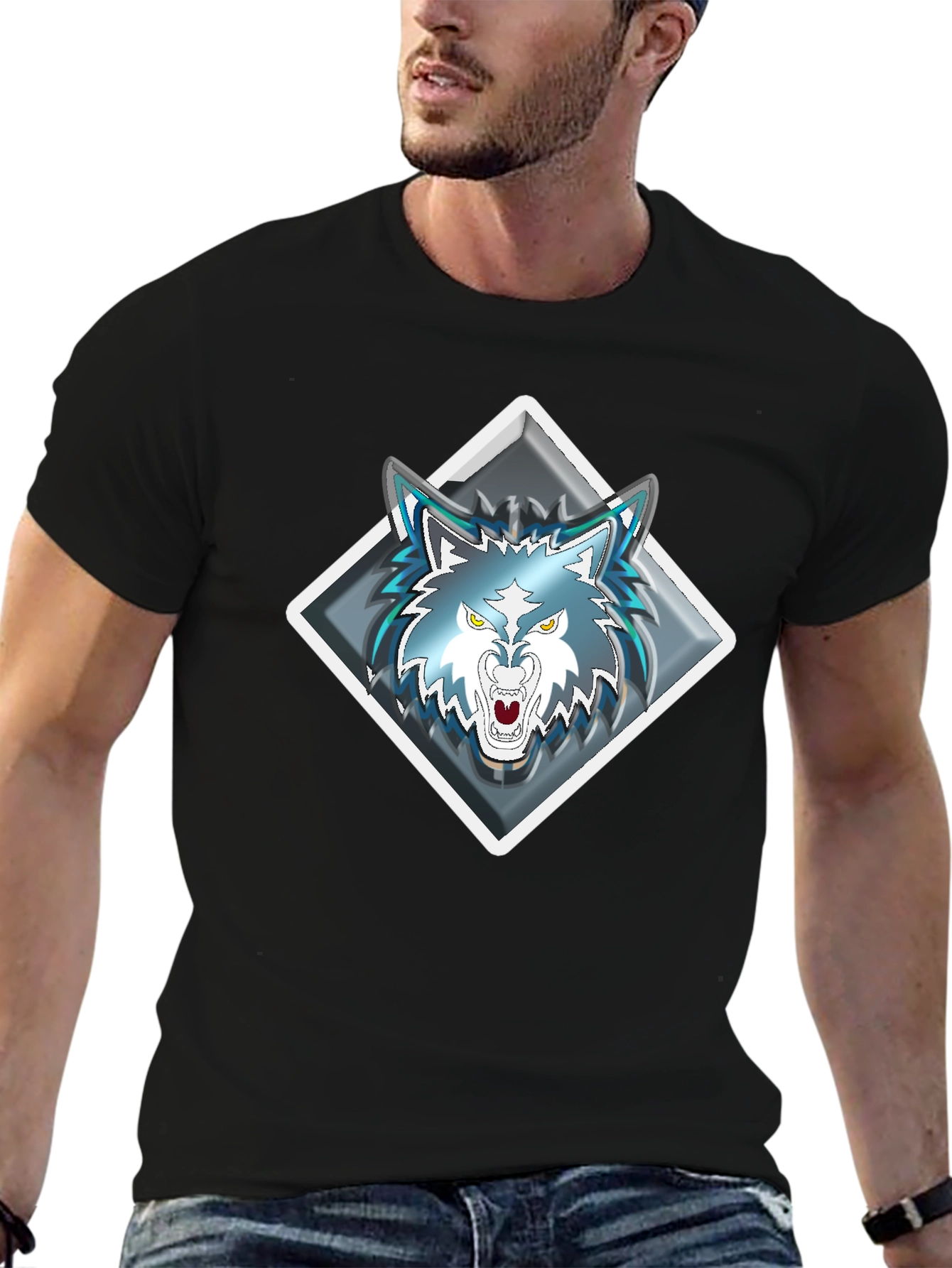 Wolf Graphic Tee - Diamond Emblem - Black T-Shirt