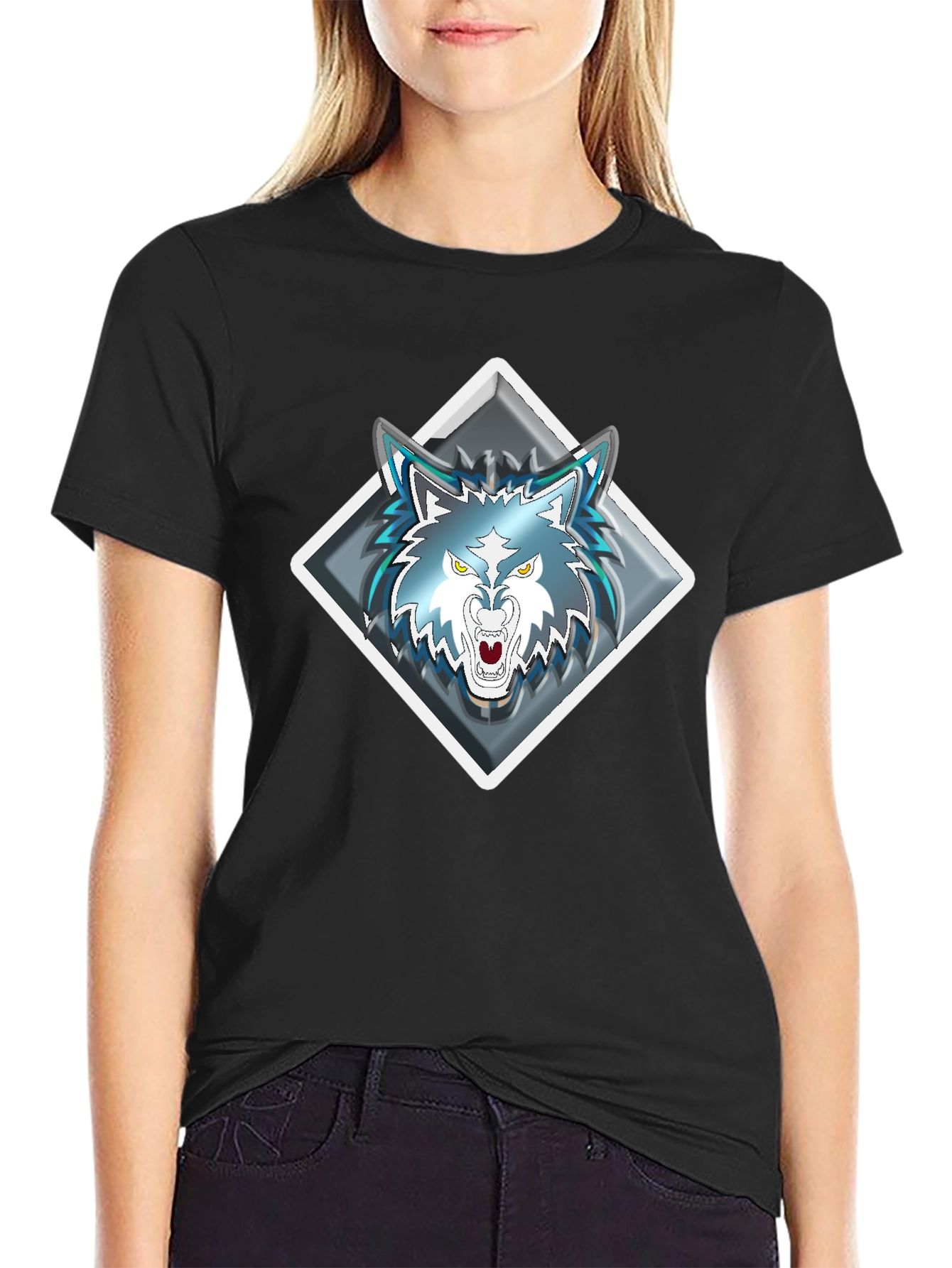 Wolf Graphic Tee - Diamond Emblem - Black T-Shirt