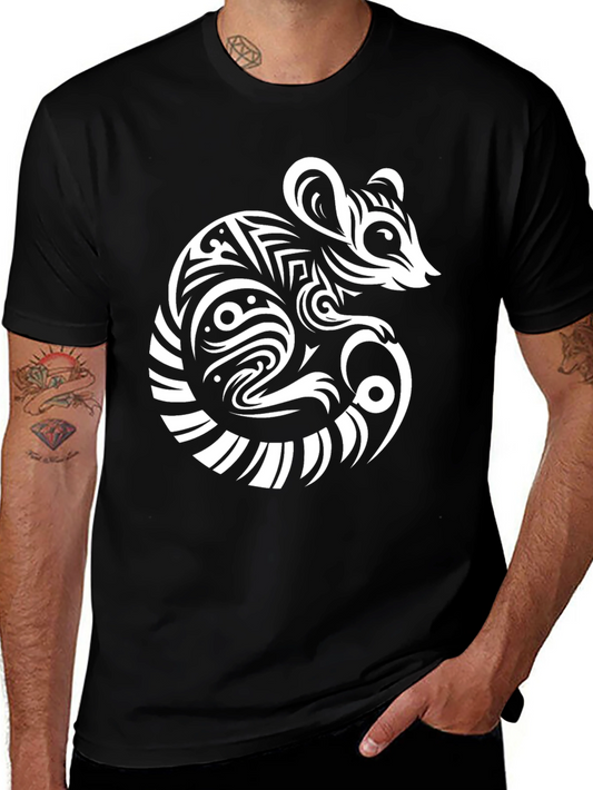Tribal Mouse Graphic Black T-Shirt