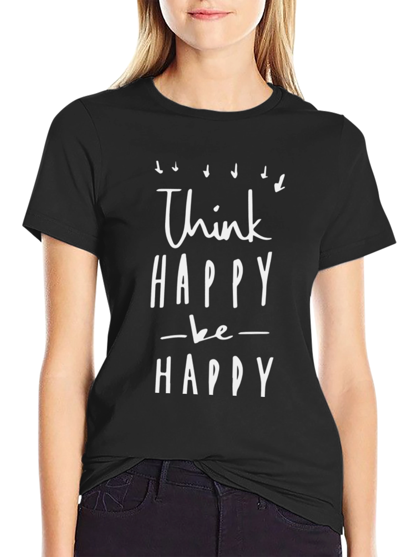 Think Happy Be Happy Black Graphic Tee