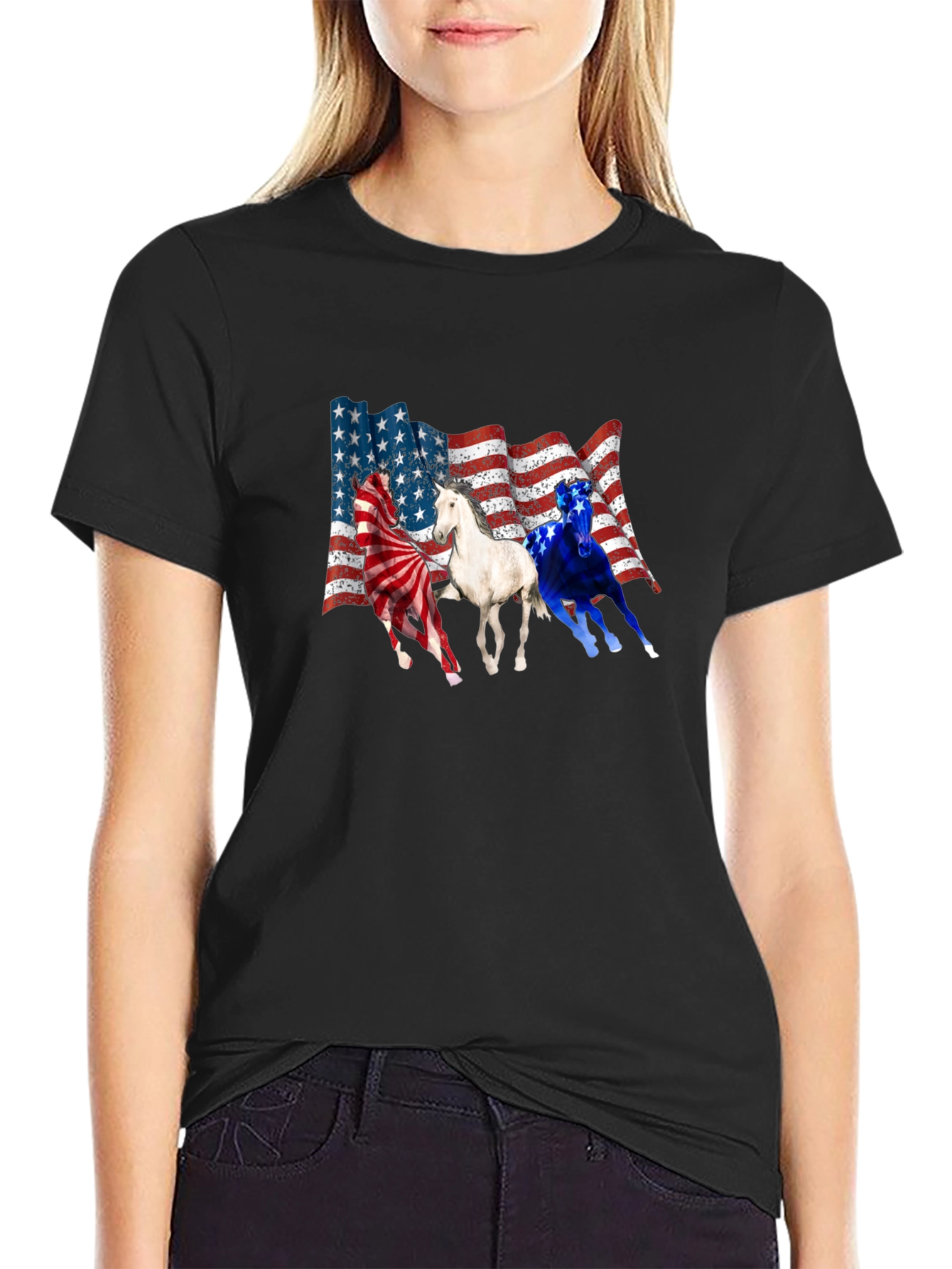 Patriotic Horses USA Flag T-Shirt