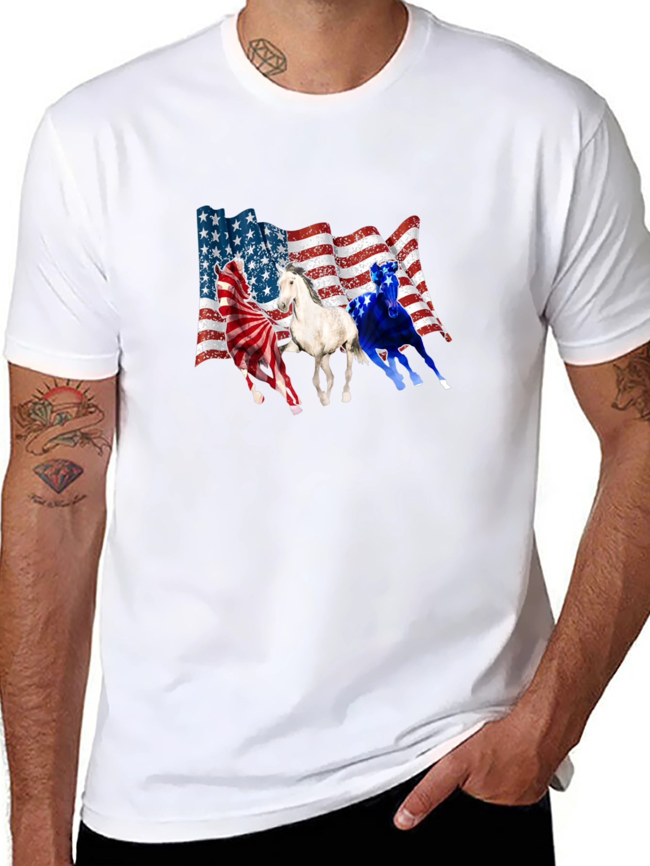 Patriotic Horses USA Flag T-Shirt
