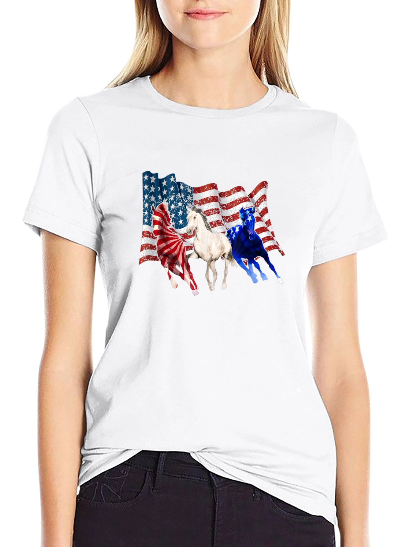 Patriotic Horses USA Flag T-Shirt