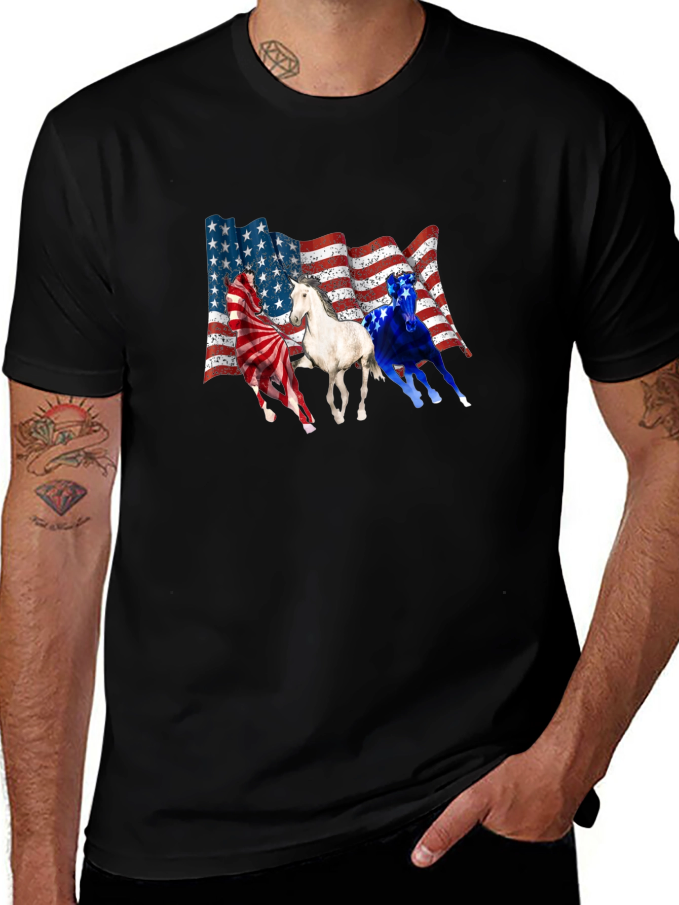 Patriotic Horses USA Flag T-Shirt