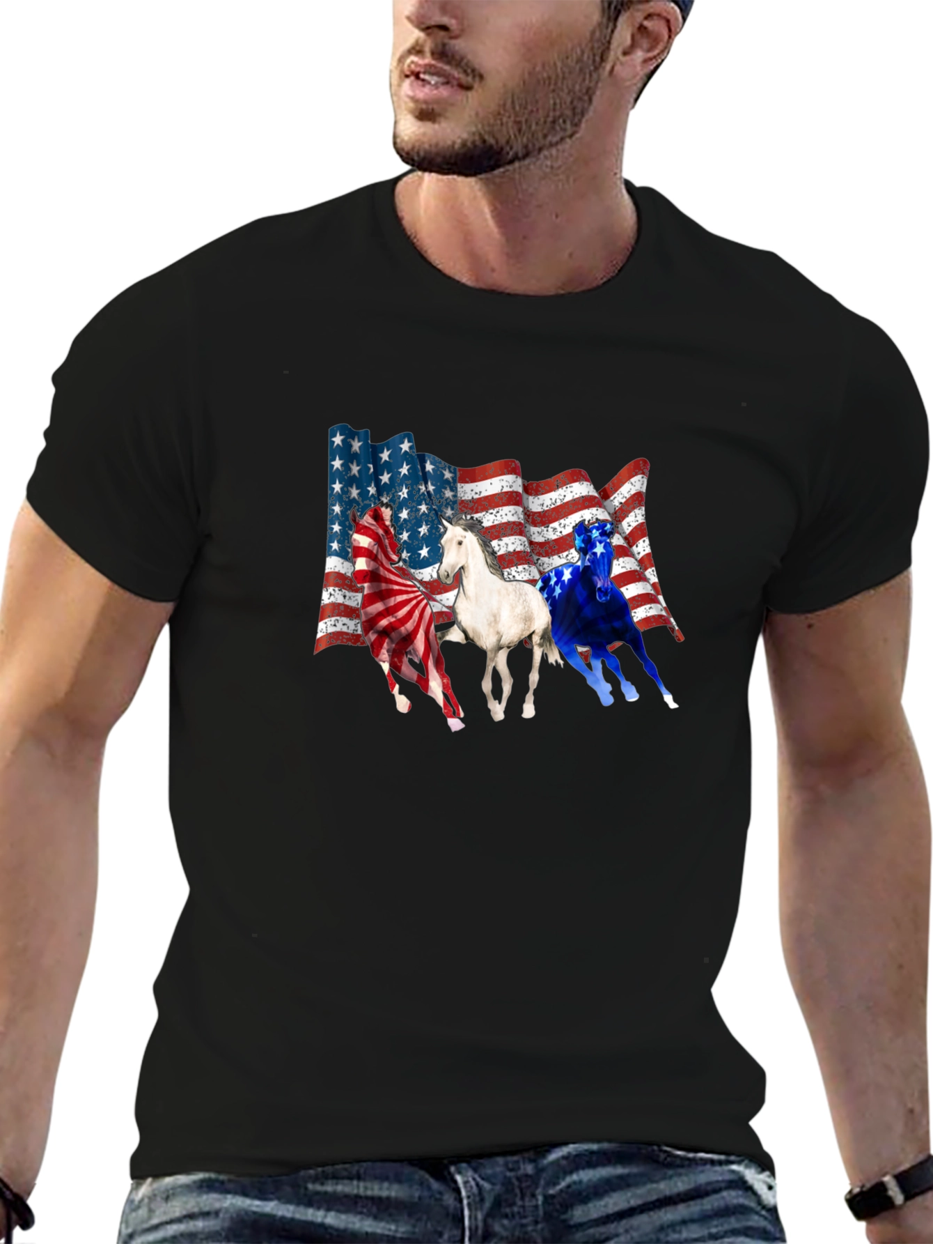 Patriotic Horses USA Flag T-Shirt