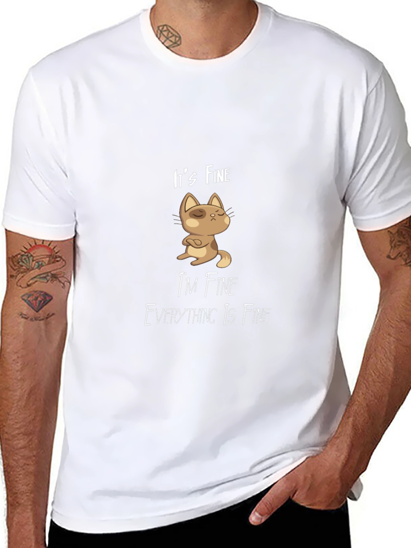 Its Fine Cat Graphic T-Shirt - Black Casual Tee