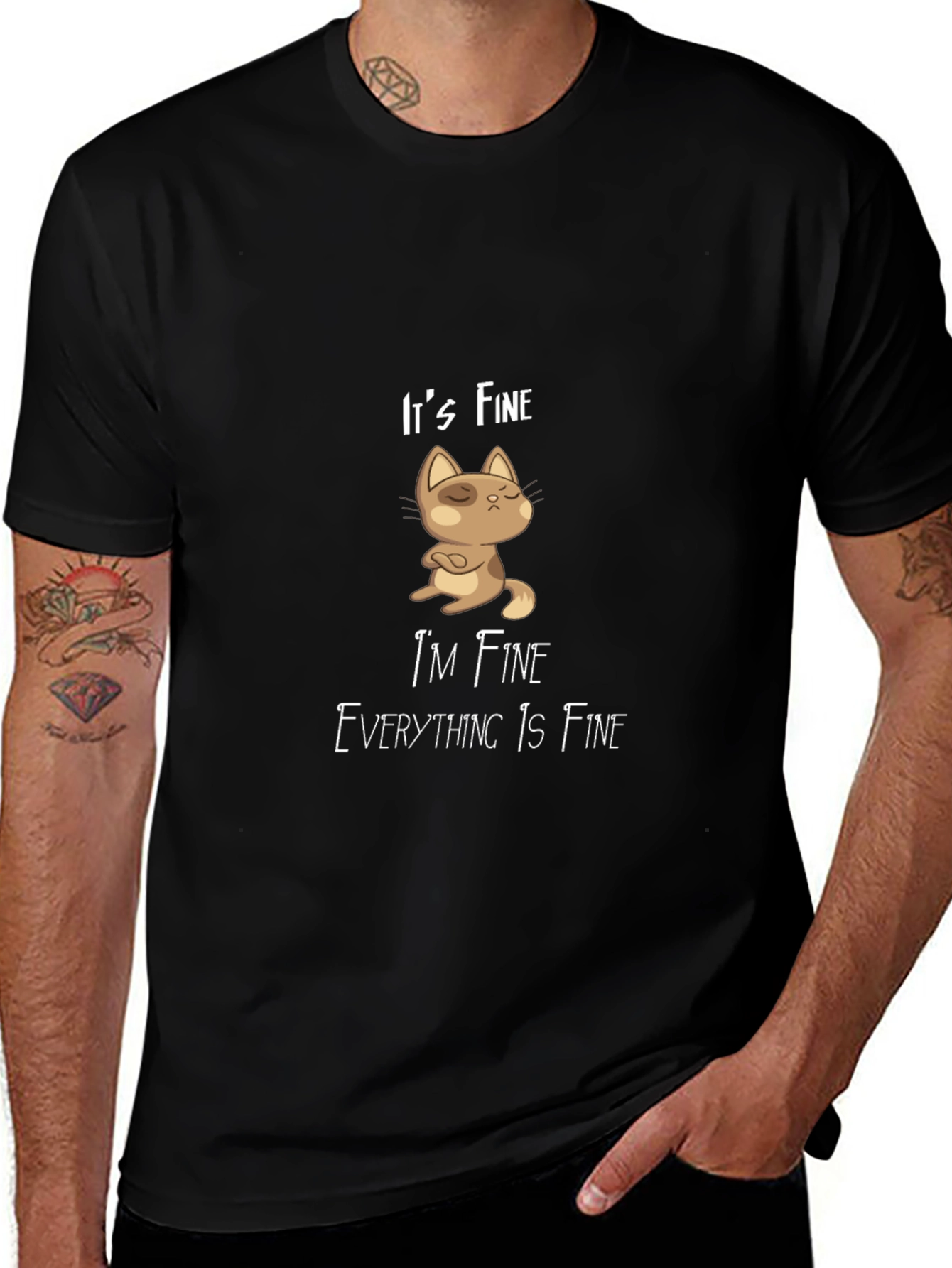 Its Fine Cat Graphic T-Shirt - Black Casual Tee