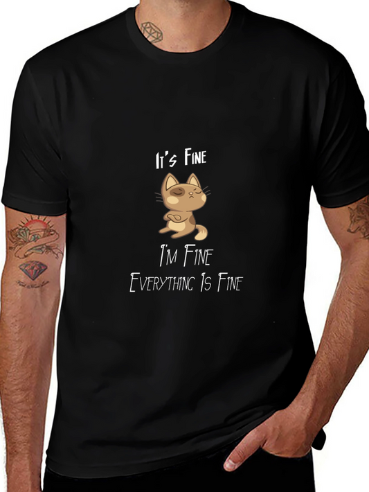 Its Fine Cat Graphic T-Shirt - Black Casual Tee