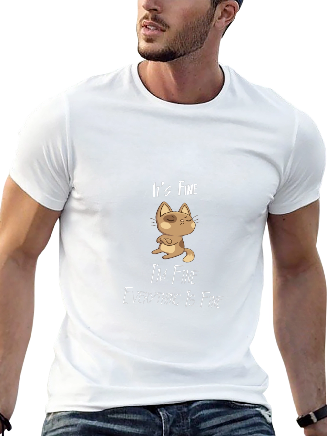 Its Fine Cat Graphic T-Shirt - Black Casual Tee