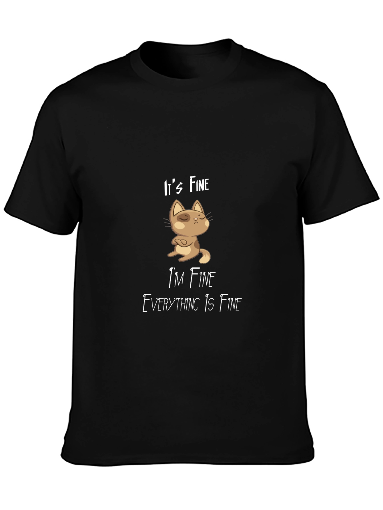 Its Fine Cat Graphic T-Shirt - Black Casual Tee