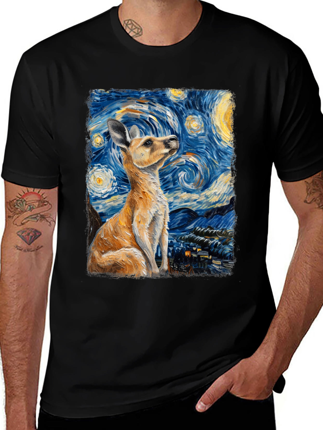 Kangaroo Van Gogh Starry Night T-Shirt