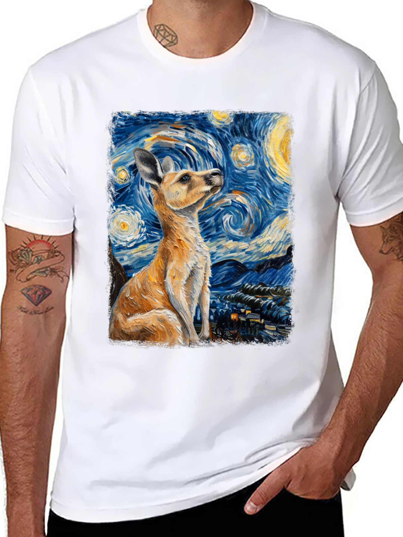 Kangaroo Van Gogh Starry Night T-Shirt