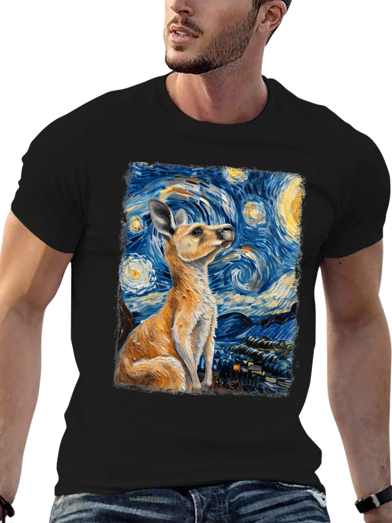 Kangaroo Van Gogh Starry Night T-Shirt