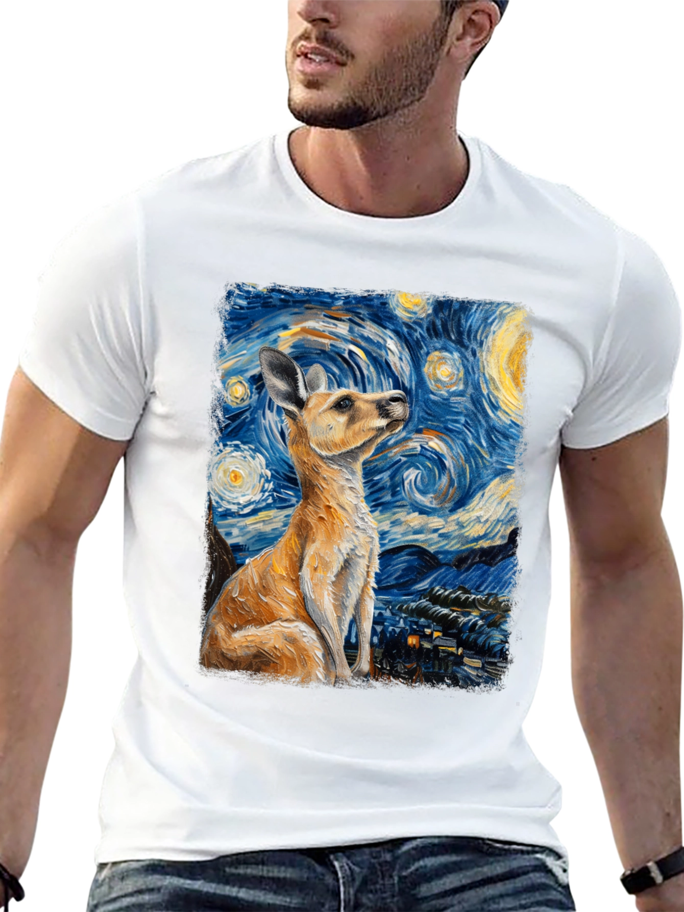 Kangaroo Van Gogh Starry Night T-Shirt