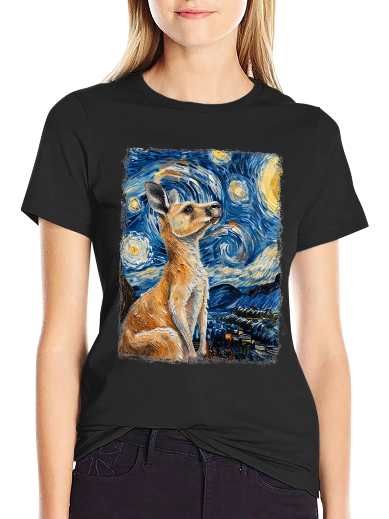 Kangaroo Van Gogh Starry Night T-Shirt