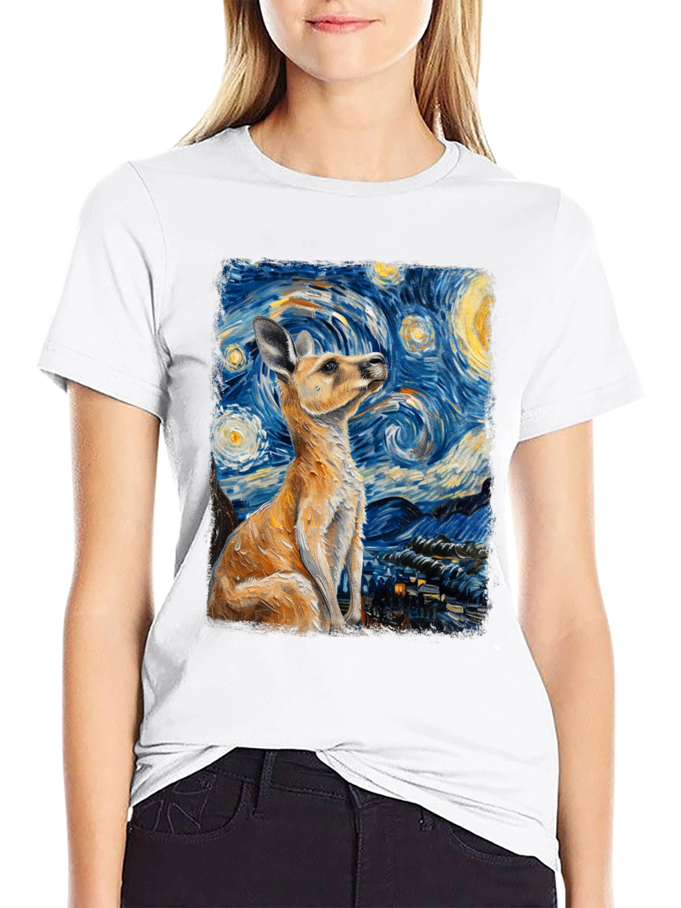 Kangaroo Van Gogh Starry Night T-Shirt