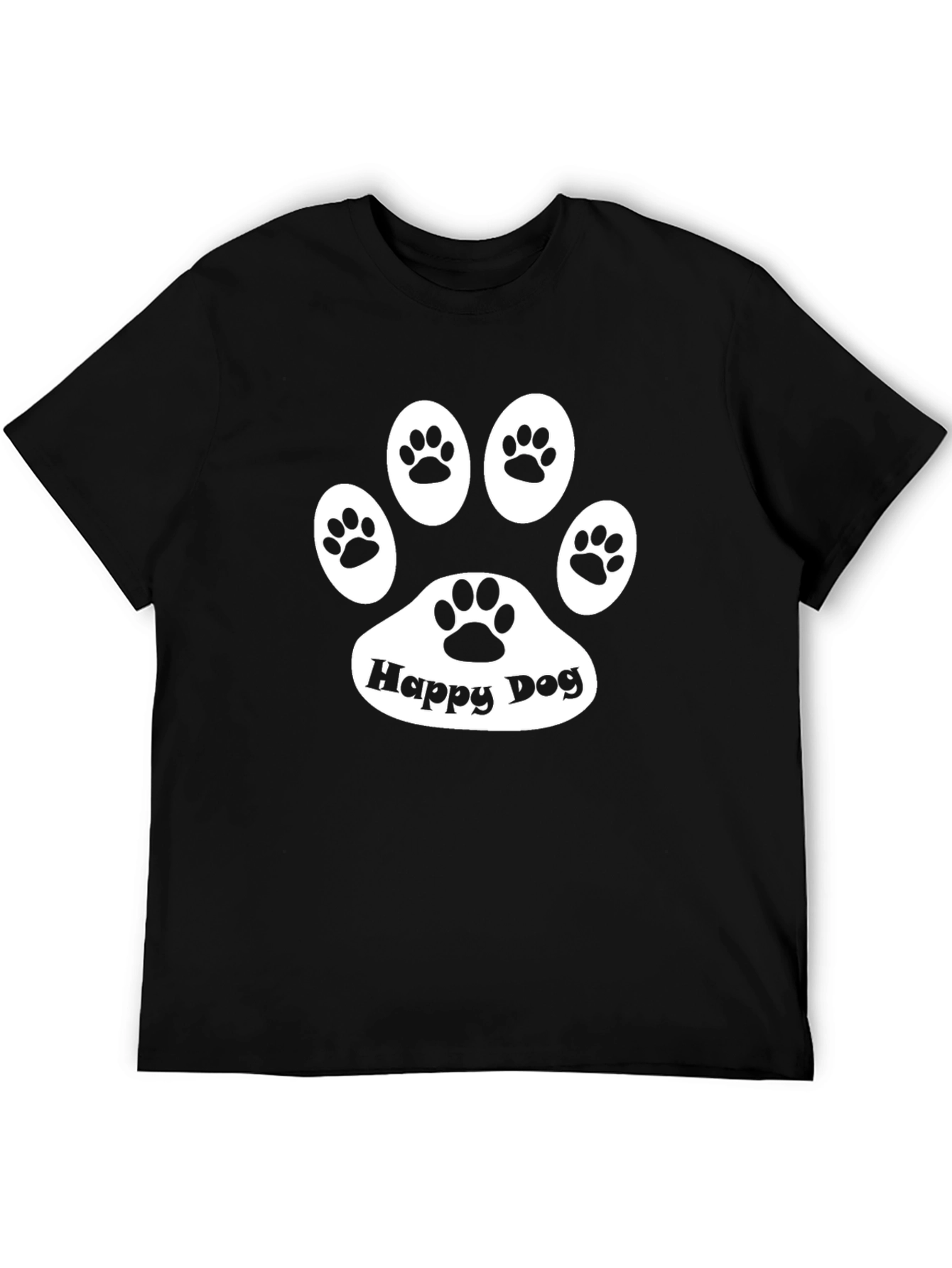 Happy Dog Paw Print Black T-Shirt