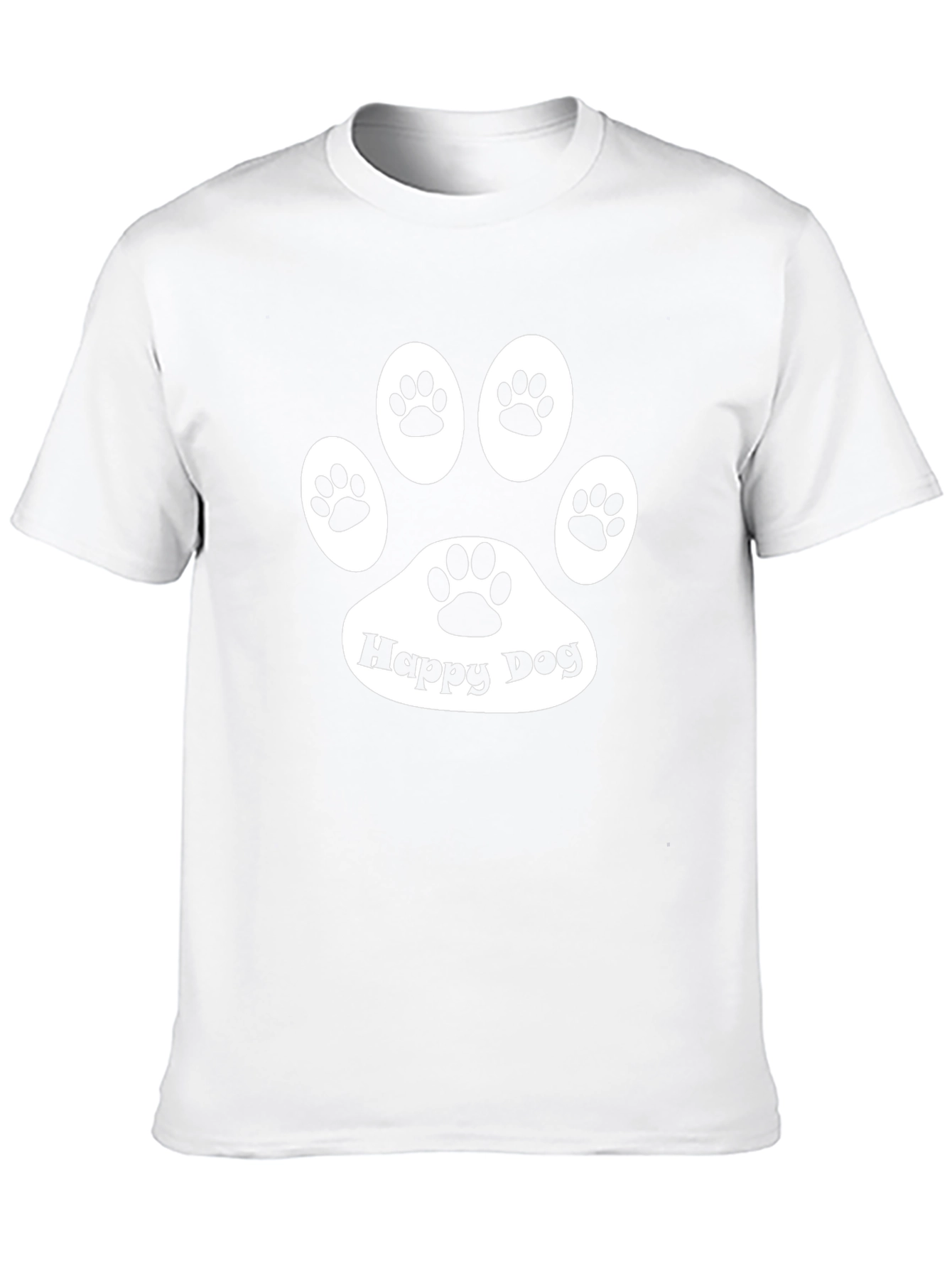 Happy Dog Paw Print Black T-Shirt
