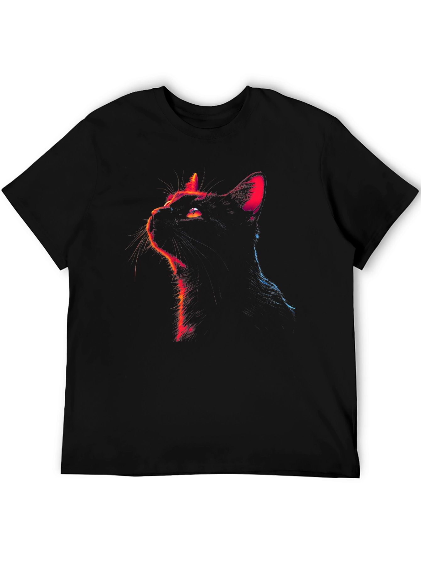 Neon Cat Graphic Tee - Stylish Black T-Shirt