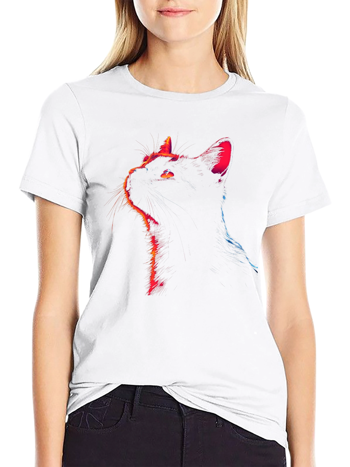Neon Cat Graphic Tee - Stylish Black T-Shirt