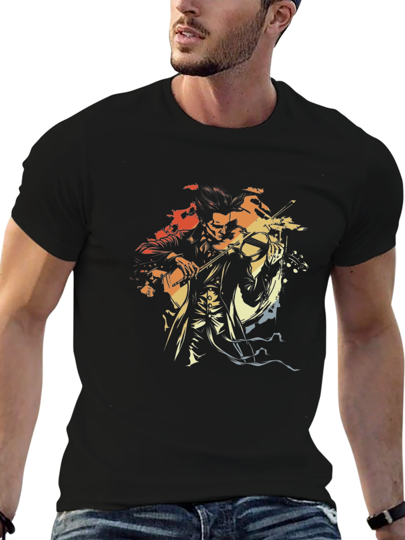 Violinist Graphic Tee - Retro Style Music Shirt