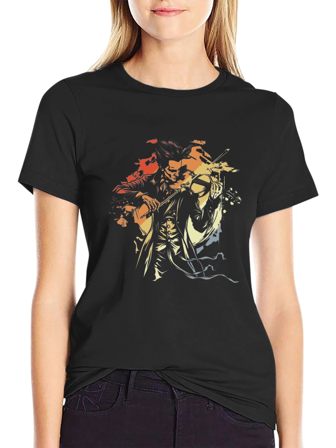 Violinist Graphic Tee - Retro Style Music Shirt