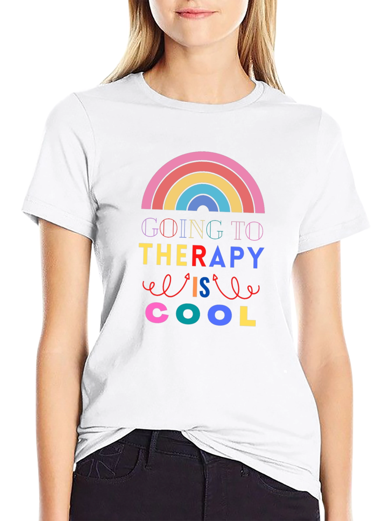 Therapy is Cool Rainbow Graphic T-Shirt