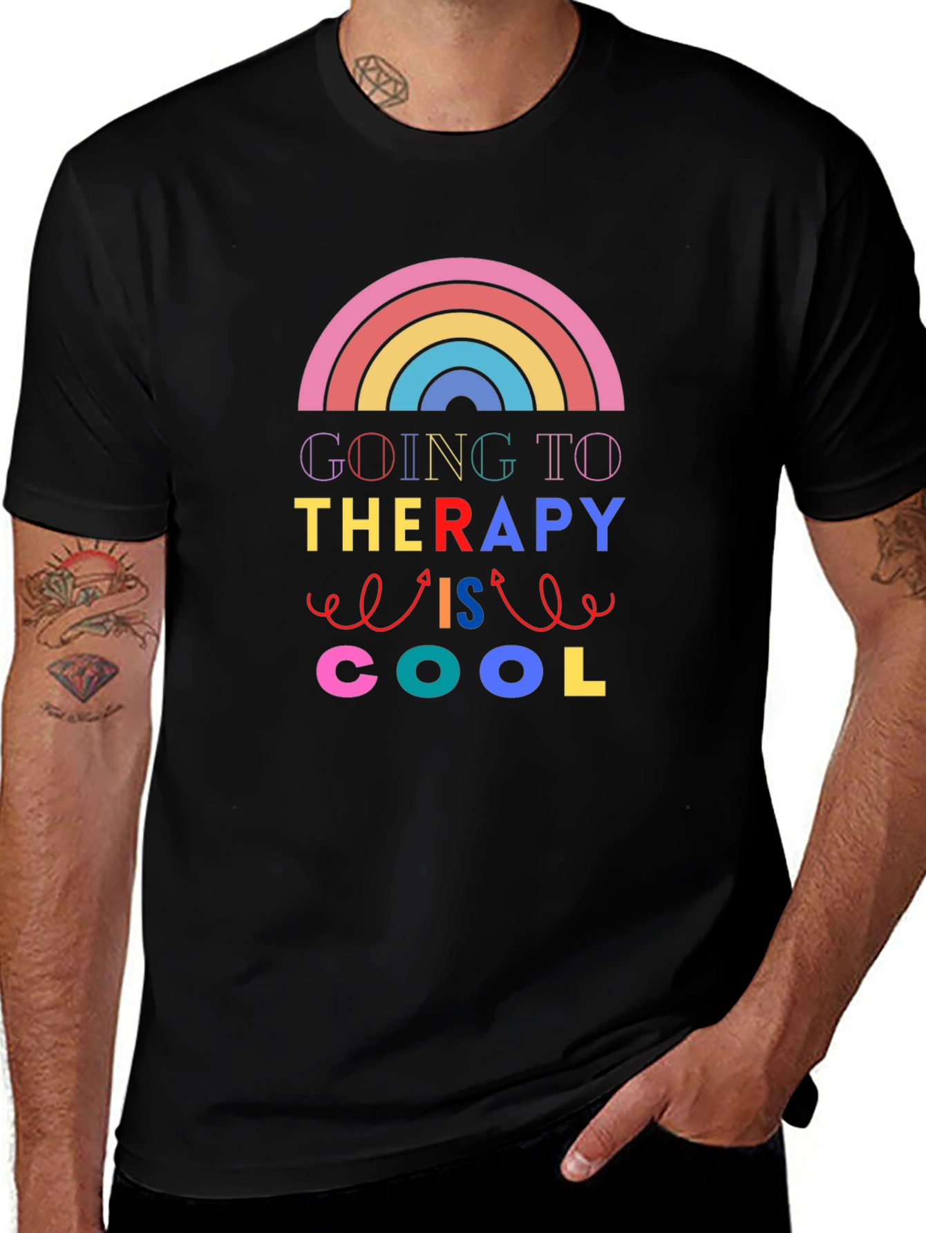 Therapy is Cool Rainbow Graphic T-Shirt