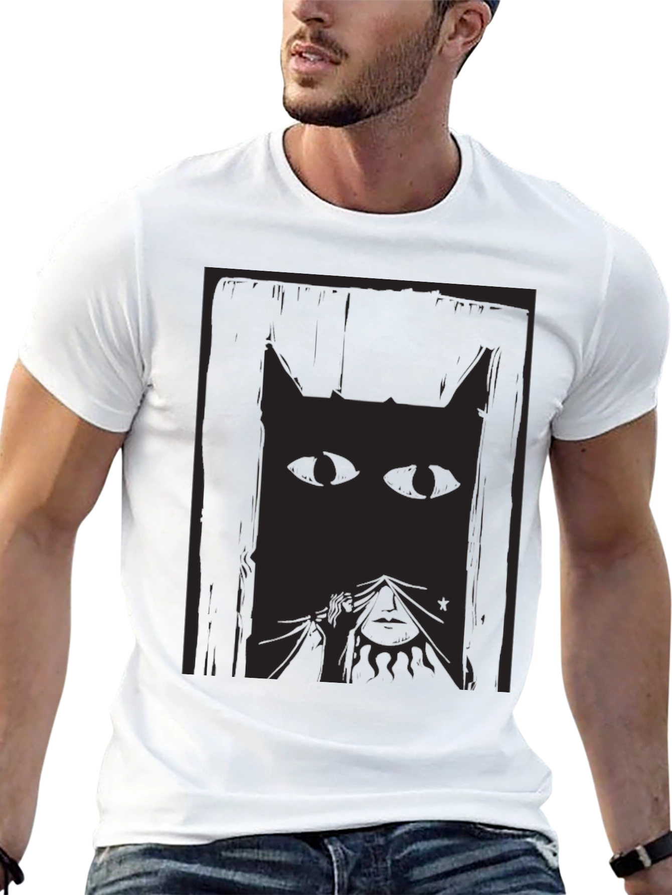 Mystery Cat Graphic Tee - Mens Black T-Shirt