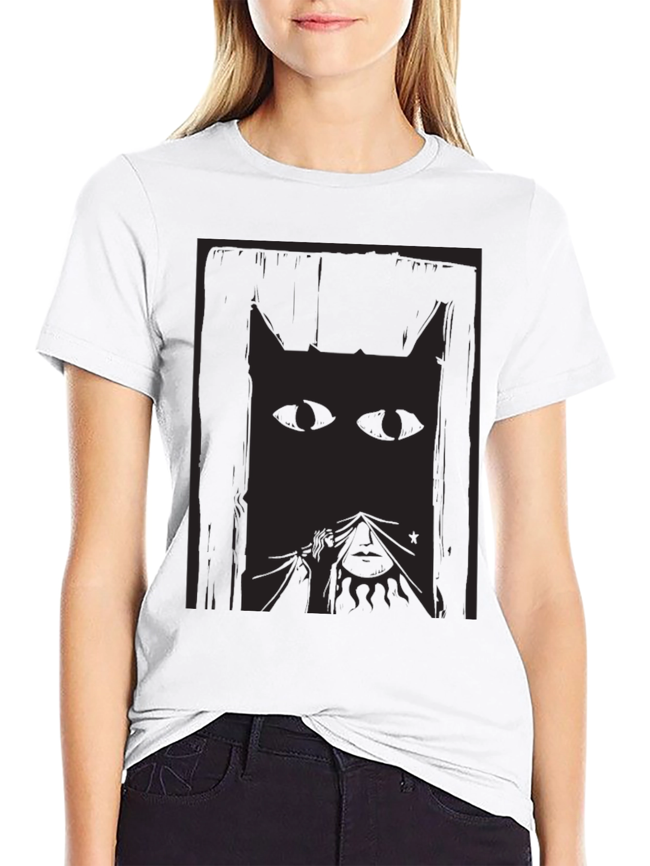 Mystery Cat Graphic Tee - Mens Black T-Shirt