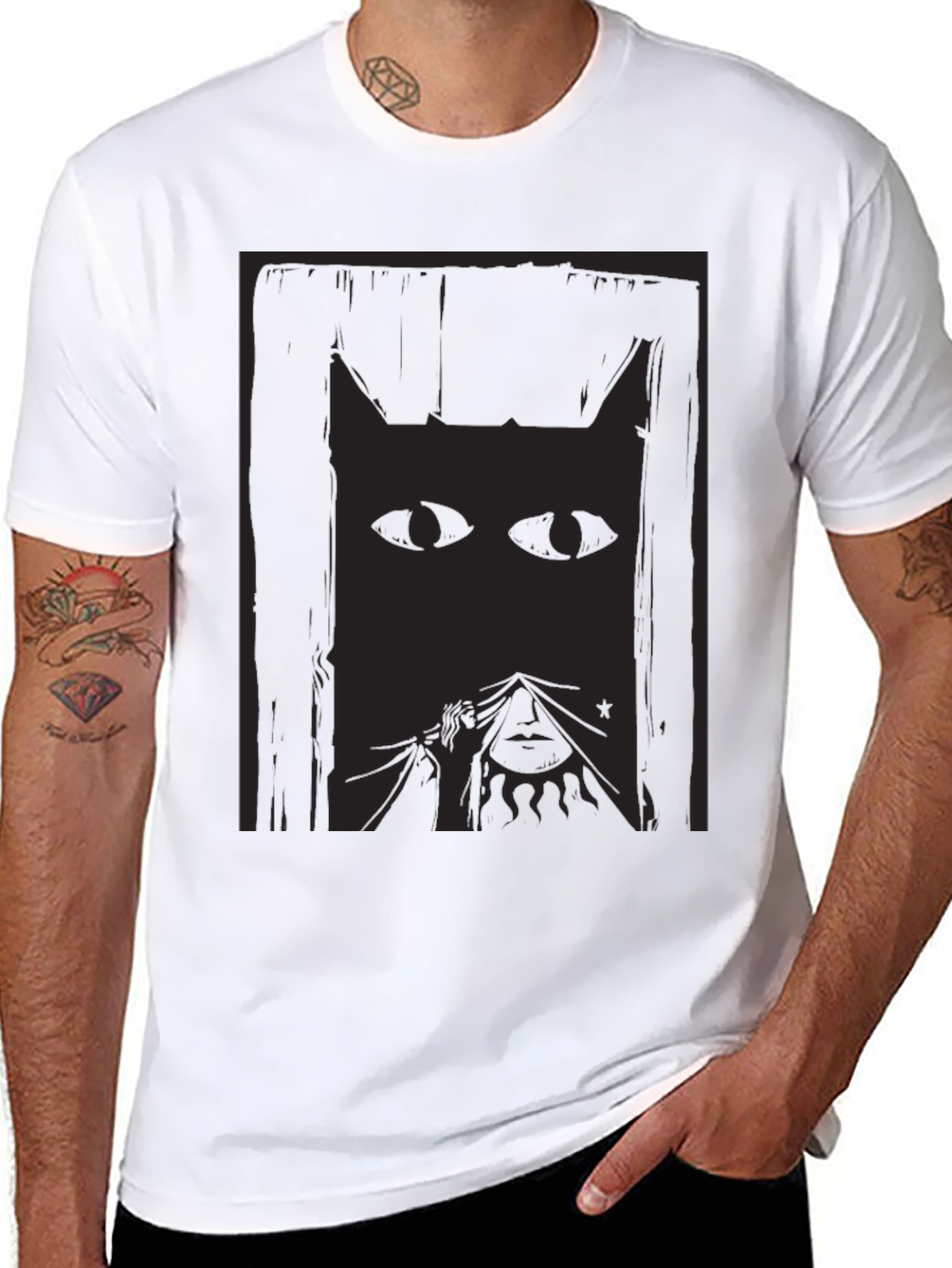 Mystery Cat Graphic Tee - Mens Black T-Shirt