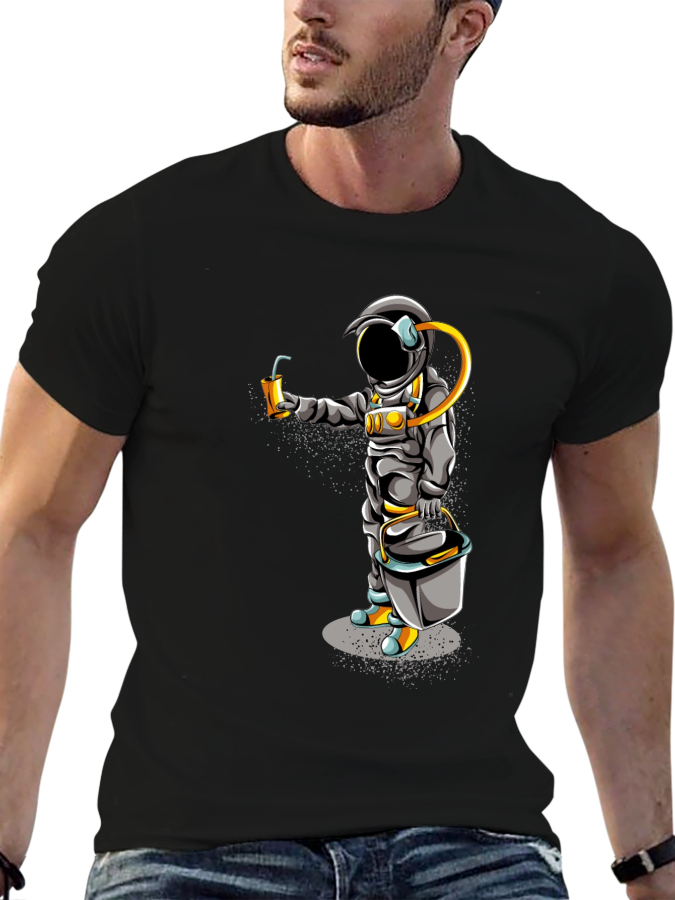 Astronaut Graphic T-Shirt - Black Crew Neck Tee
