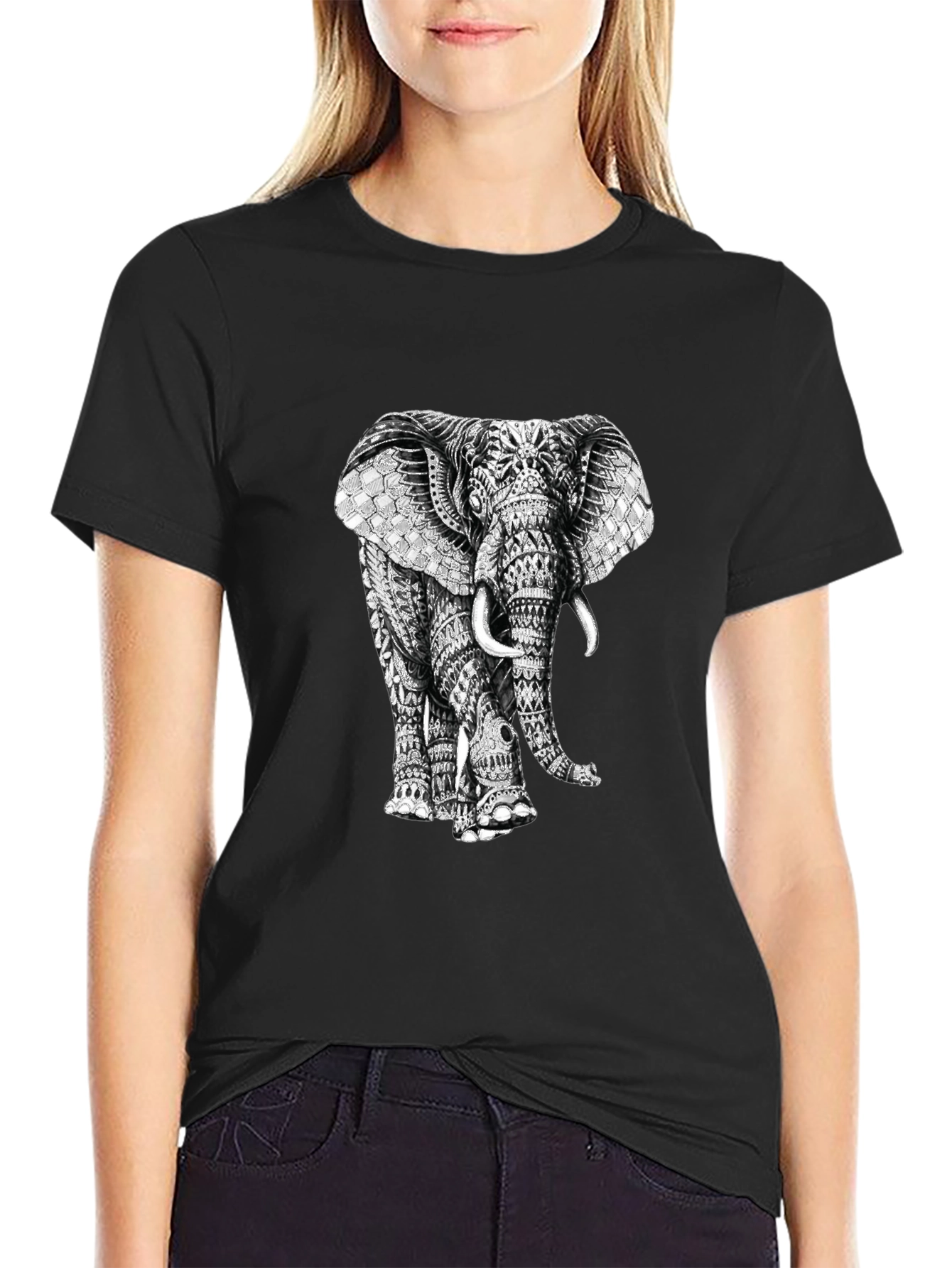 Elephant Graphic Print T-Shirt - Stylish Black Tee