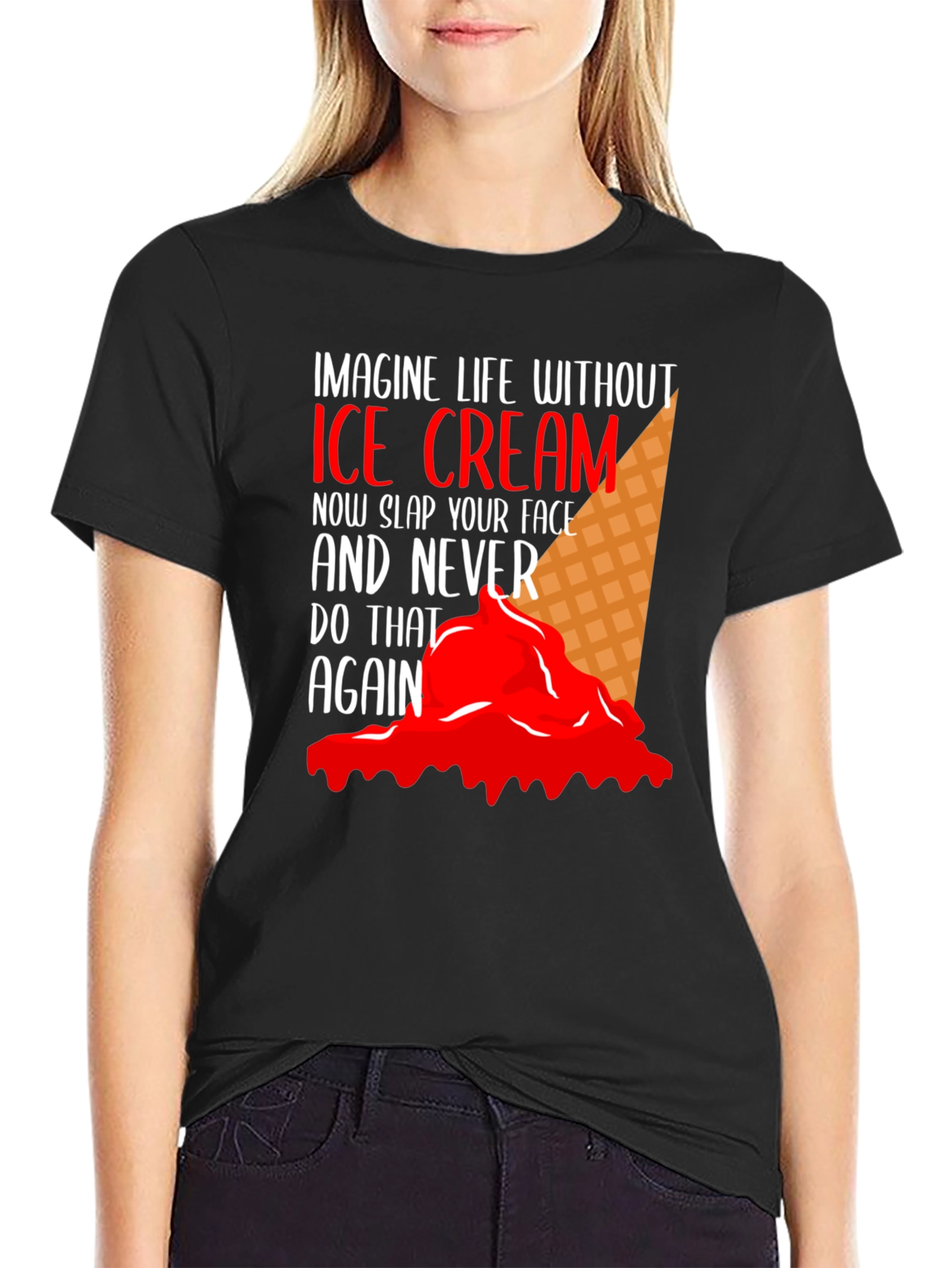 Imagine Life Without Ice Cream Black T-Shirt