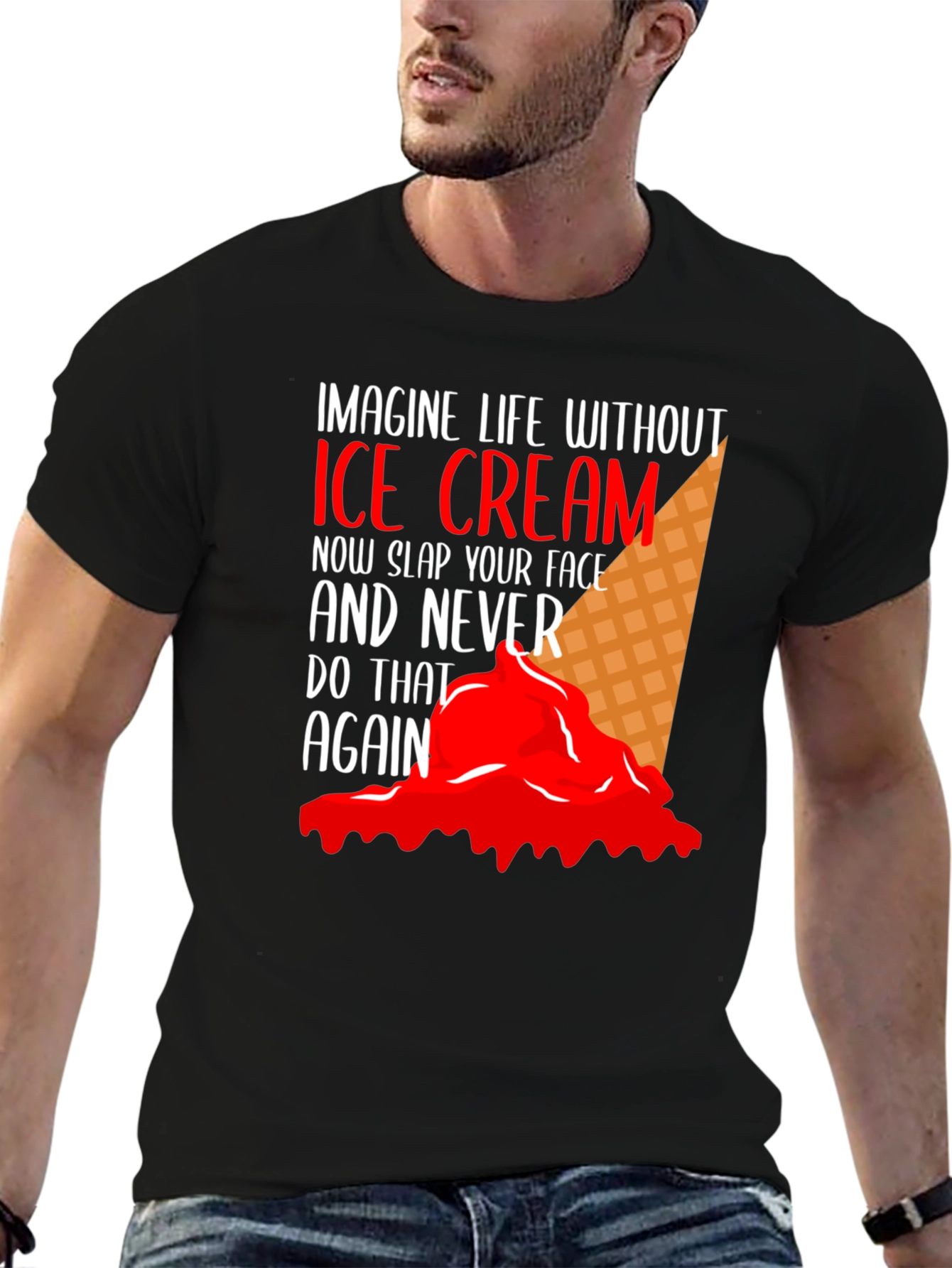 Imagine Life Without Ice Cream Black T-Shirt
