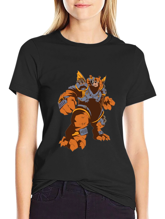 Steampunk Bear Graphic Tee - Black Cotton T-Shirt