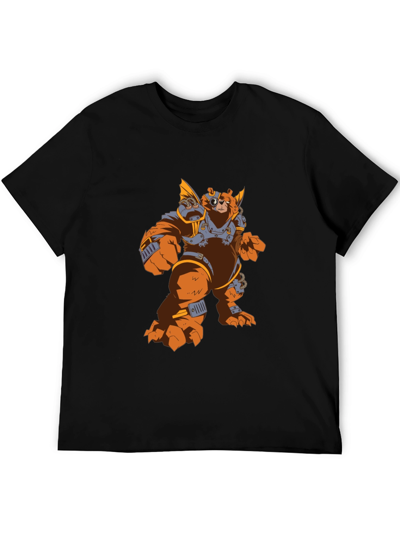 Steampunk Bear Graphic Tee - Black Cotton T-Shirt