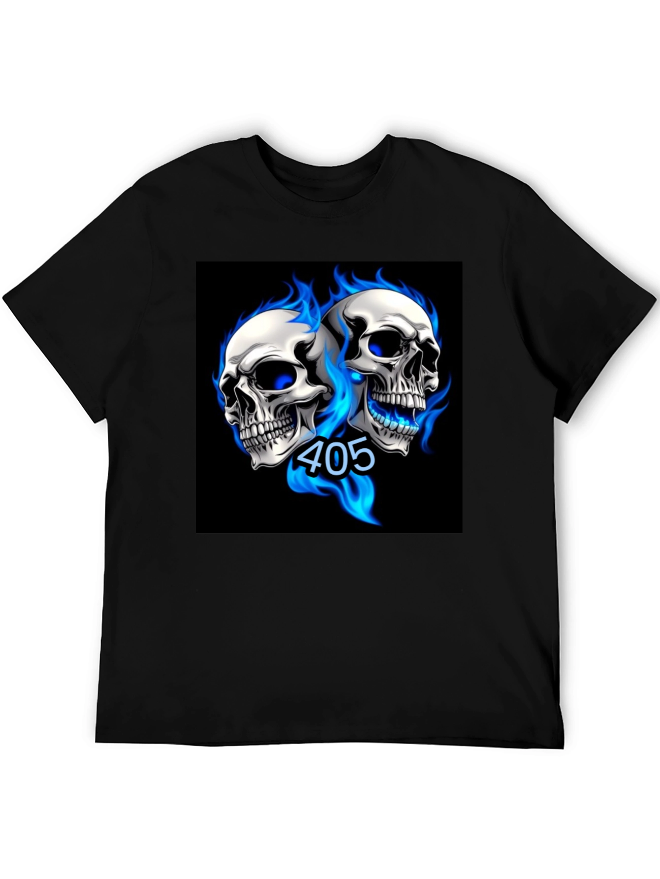 Skull Flames Graphic Tee - Black Cotton