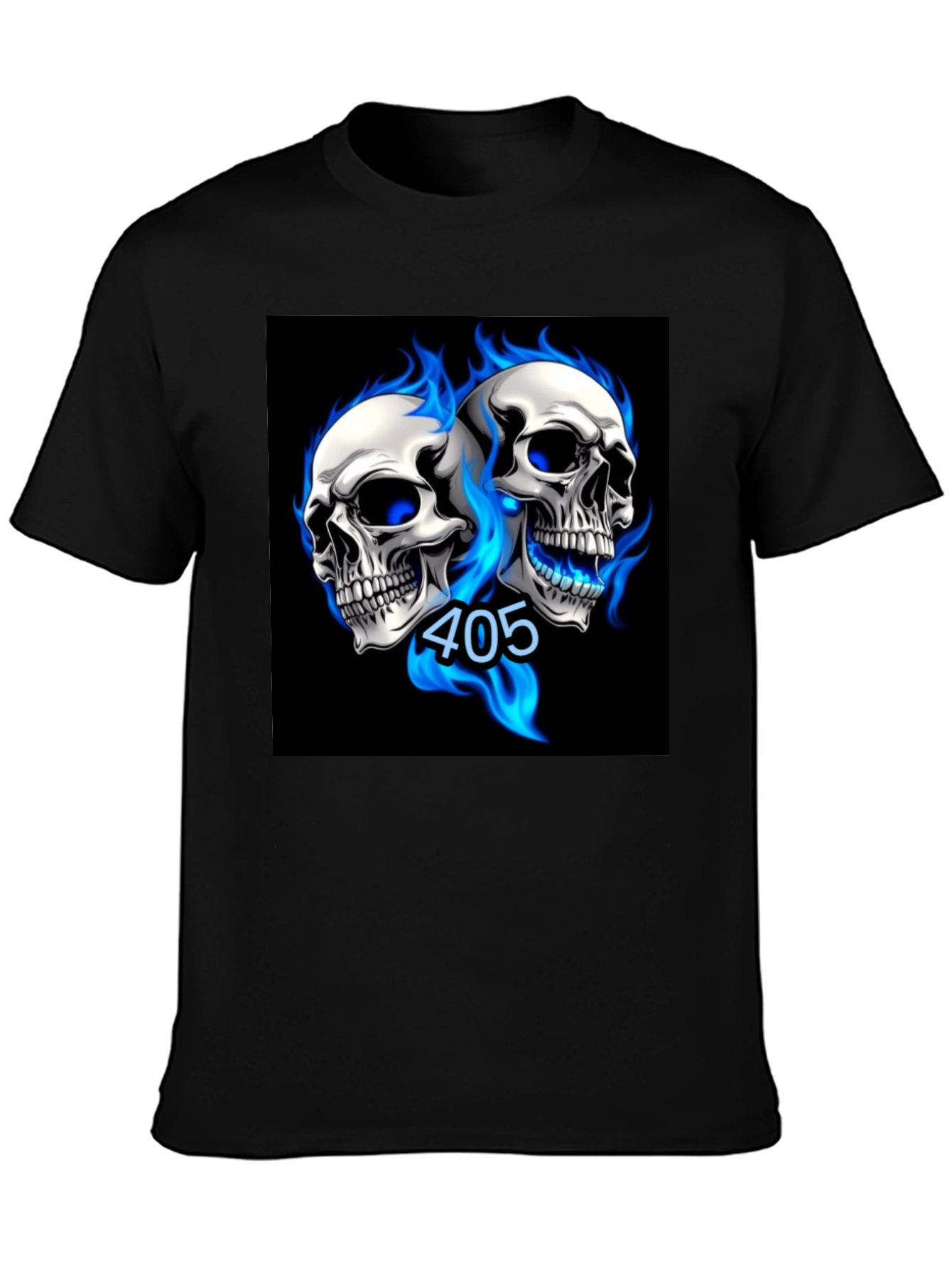 Skull Flames Graphic Tee - Black Cotton