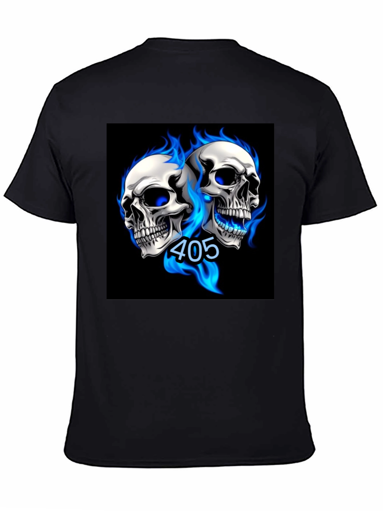 Skull Flames Graphic Tee - Black Cotton