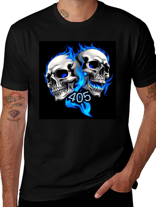 Skull Flames Graphic Tee - Black Cotton