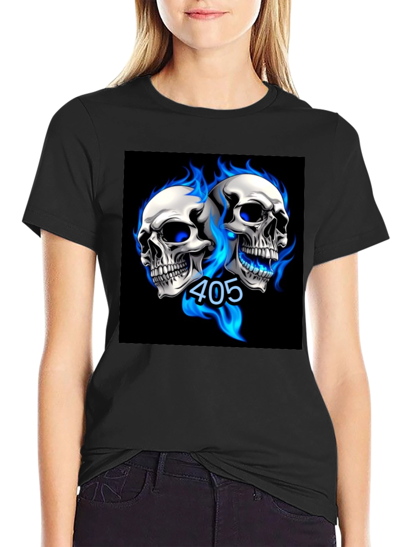 Skull Flames Graphic Tee - Black Cotton