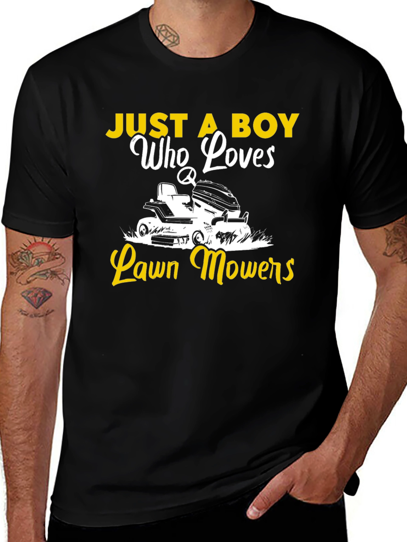 Just a Boy Who Loves Lawn Mowers Black Tee